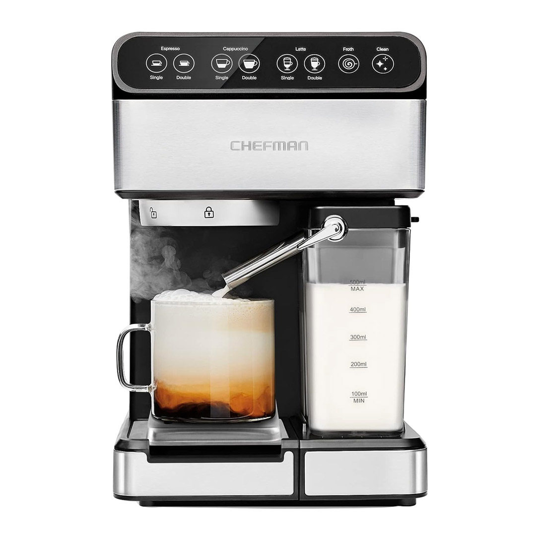 Máquina de café espresso 6 en 1 con espumador de leche automático  integrado, cafetera de café expreso, capuchino y café con leche de 20  bares, con